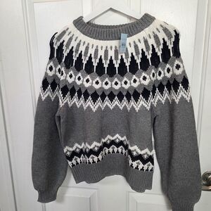 Ann Taylor Black and Gray Geometric Sweater